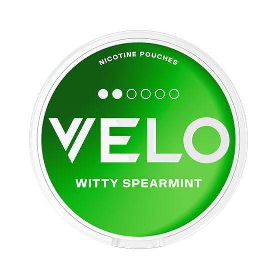 Velo nicotine pouches Witty Spearmint flavor on a white background