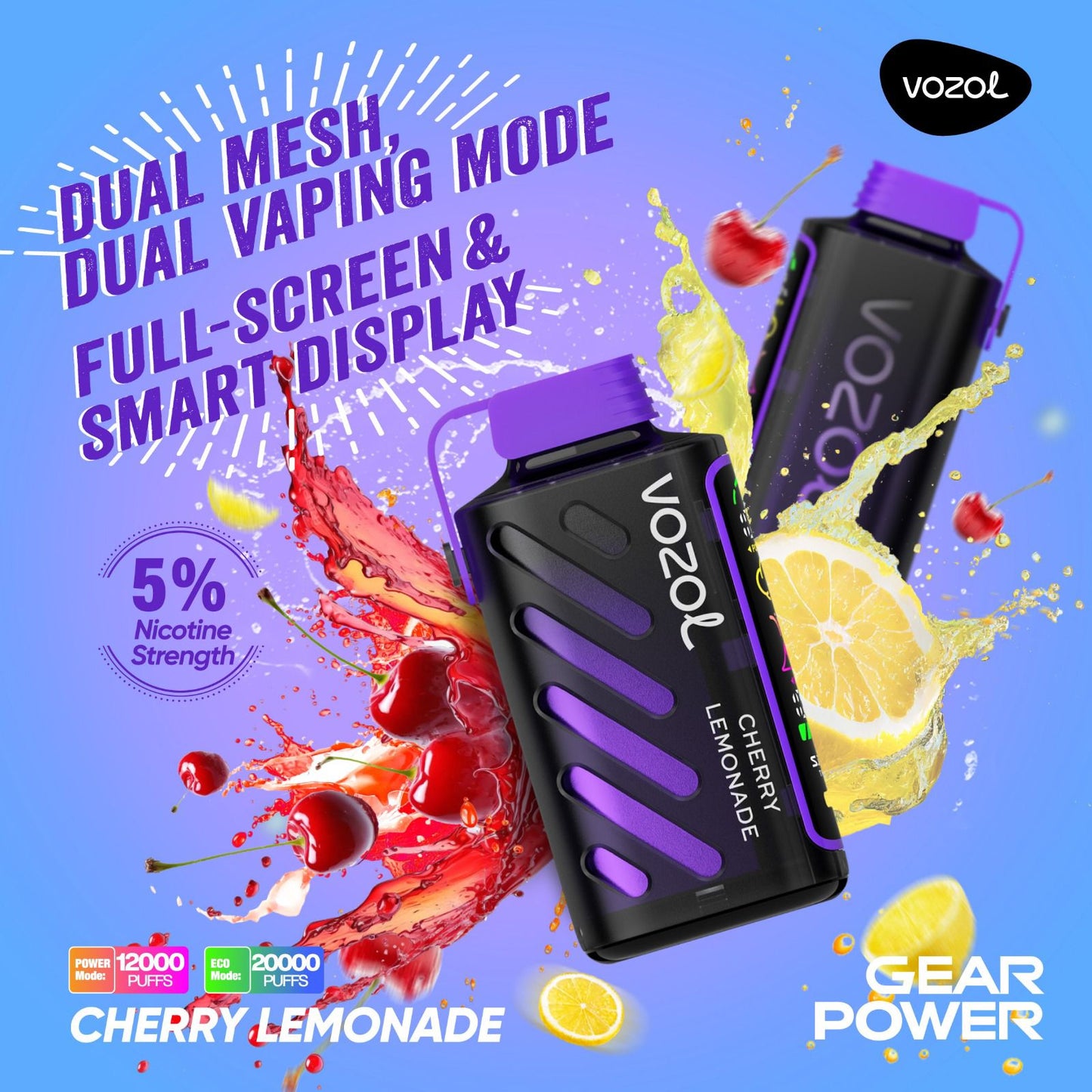 Vozol Gear Power 20000 Puffs Disposable Vape Cherry Lemonade flavor device