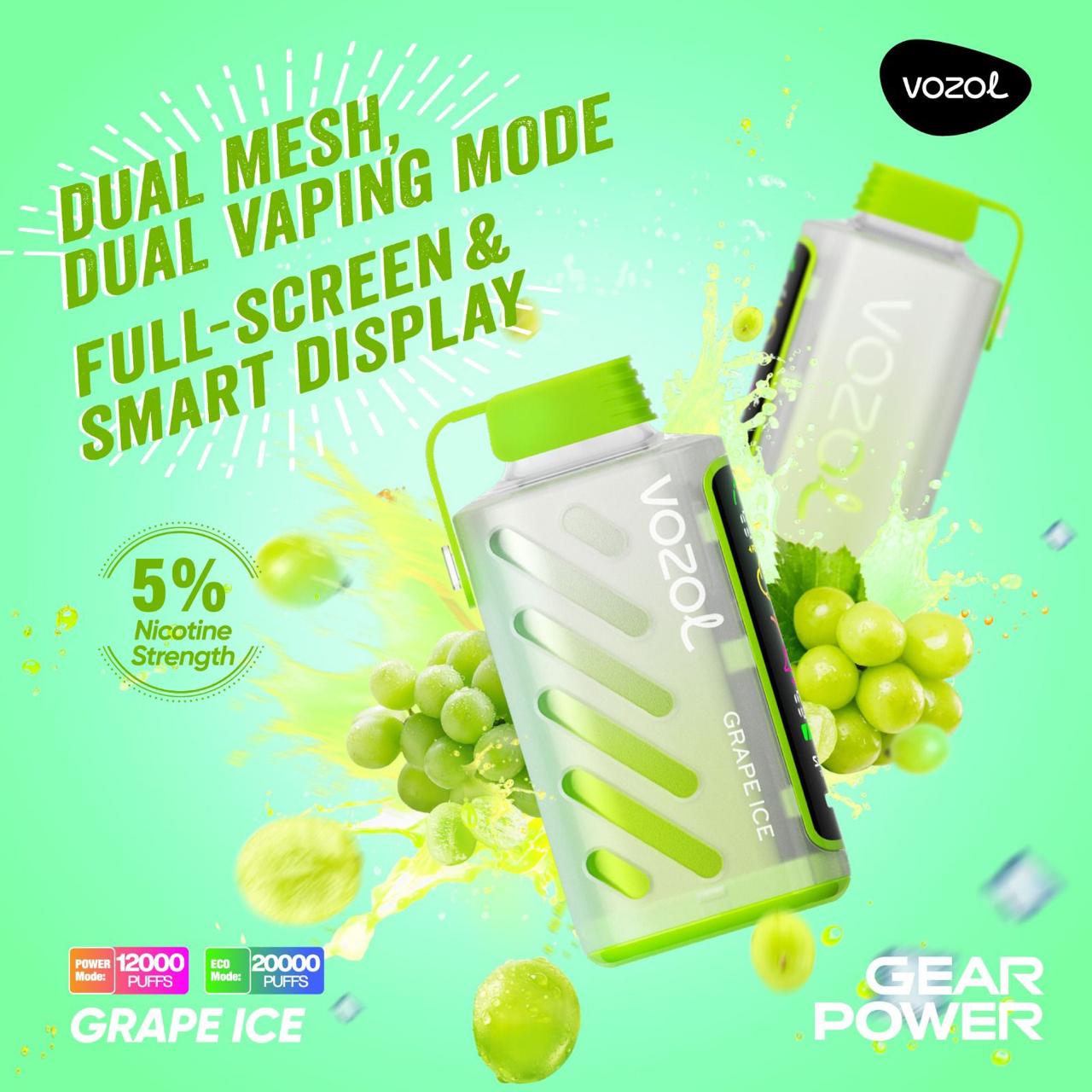 Vozol Gear Power 20000 Puffs Disposable Vape Grape Ice flavor device