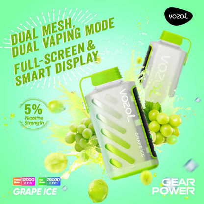 Vozol Gear Power 20000 Puffs Disposable Vape Grape Ice flavor device