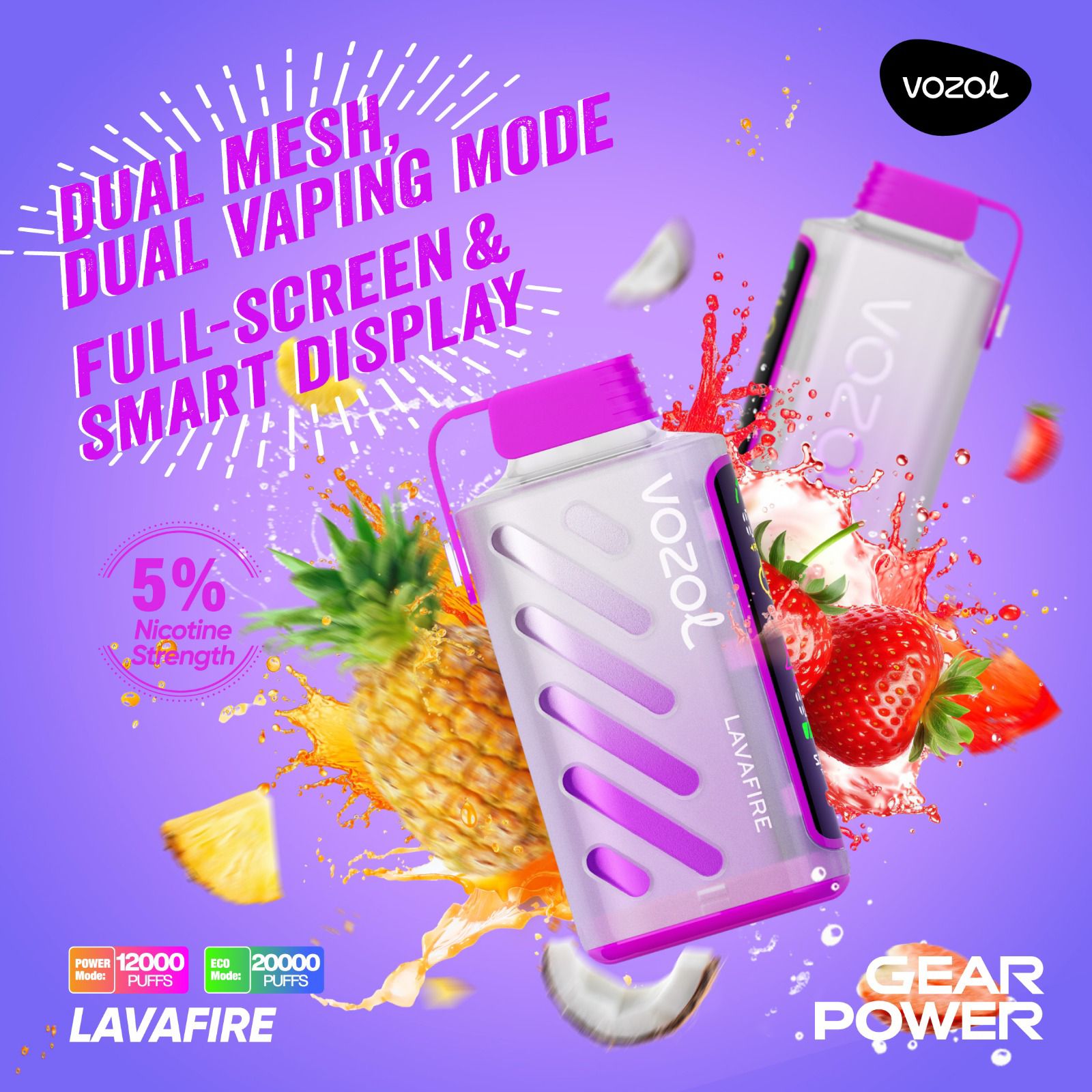 Vozol Gear Power 20000 Puffs Disposable Vape Lavafire flavor device