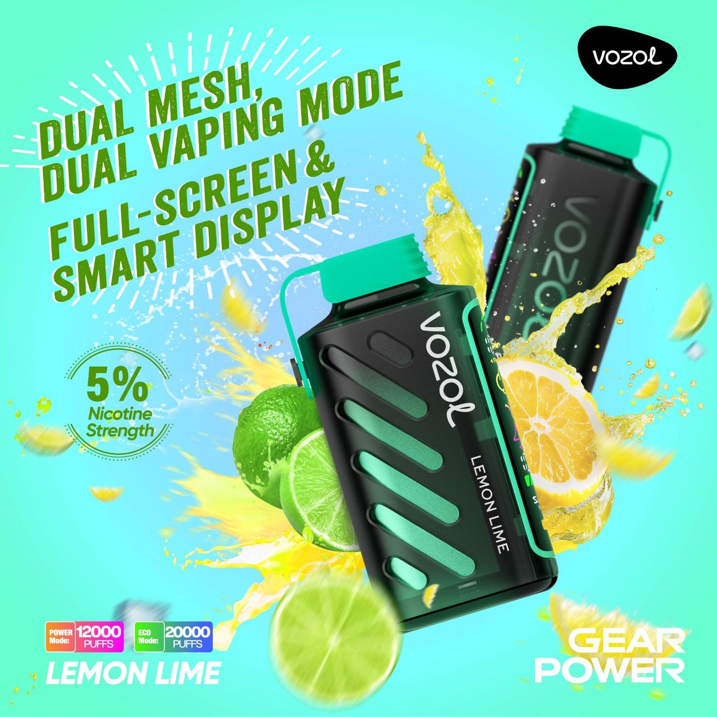 Vozol Gear Power 20000 Puffs Disposable Vape Lemon Lime flavor device