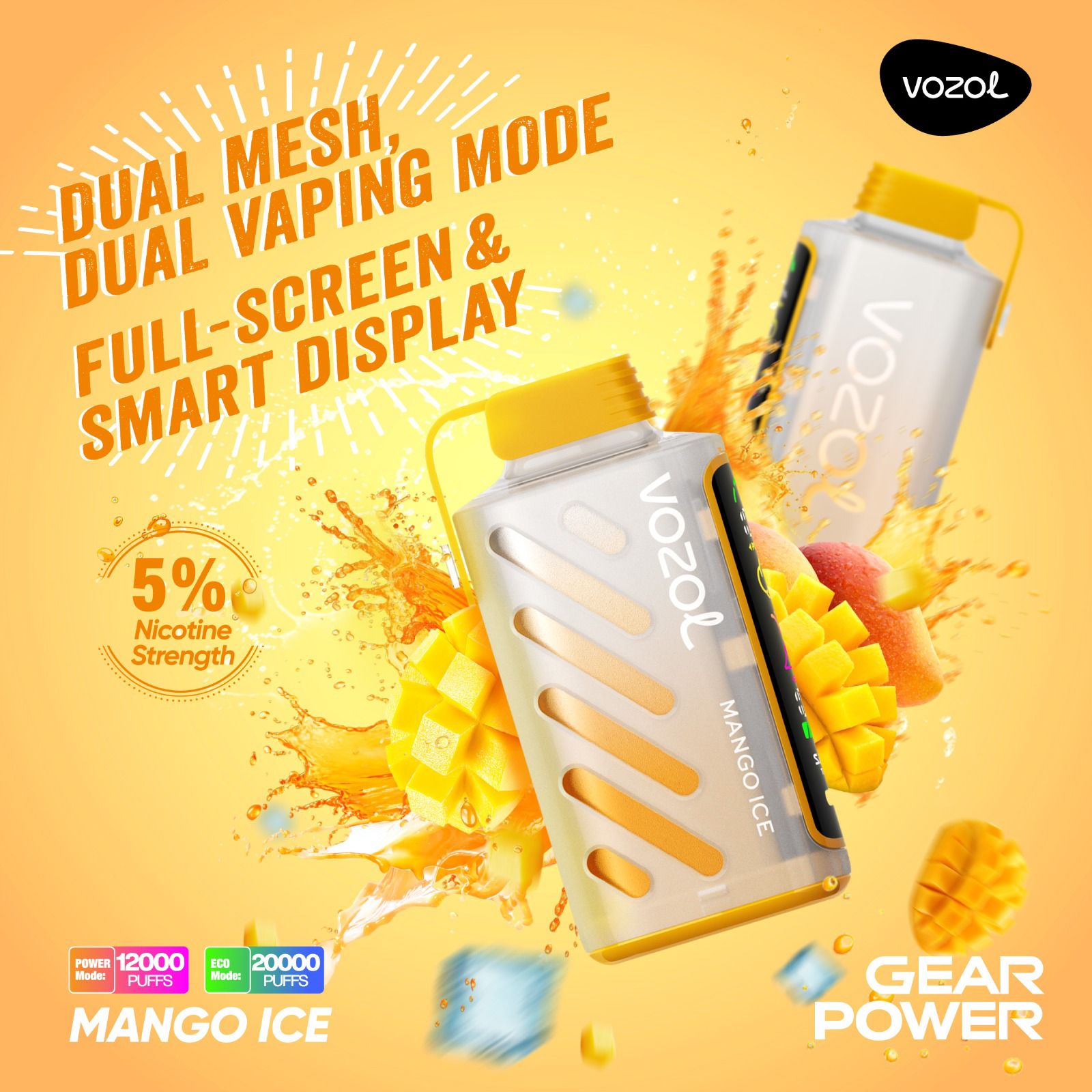 Vozol Gear Power 20000 Puffs Disposable Vape Mango Ice flavor device
