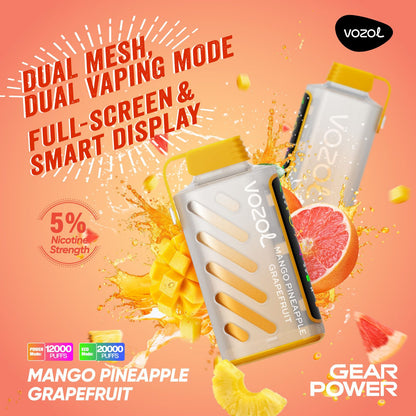Vozol Gear Power 20000 Puffs Disposable Vape Mango Pineapple Grapefruit flavor device