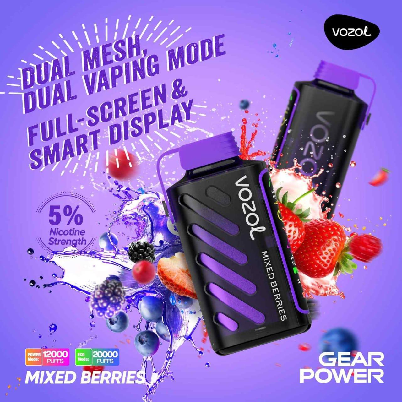 Vozol Gear Power 20000 Puffs Disposable Vape Mixed Berries flavor device