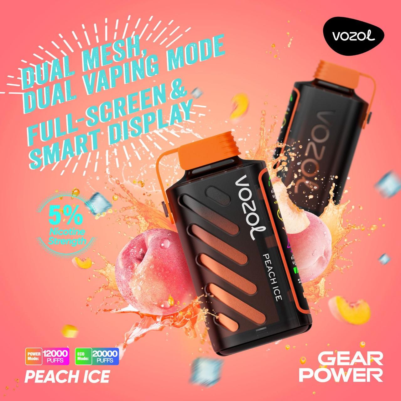 Vozol Gear Power 20000 Puffs Disposable Vape Peach Ice flavor device