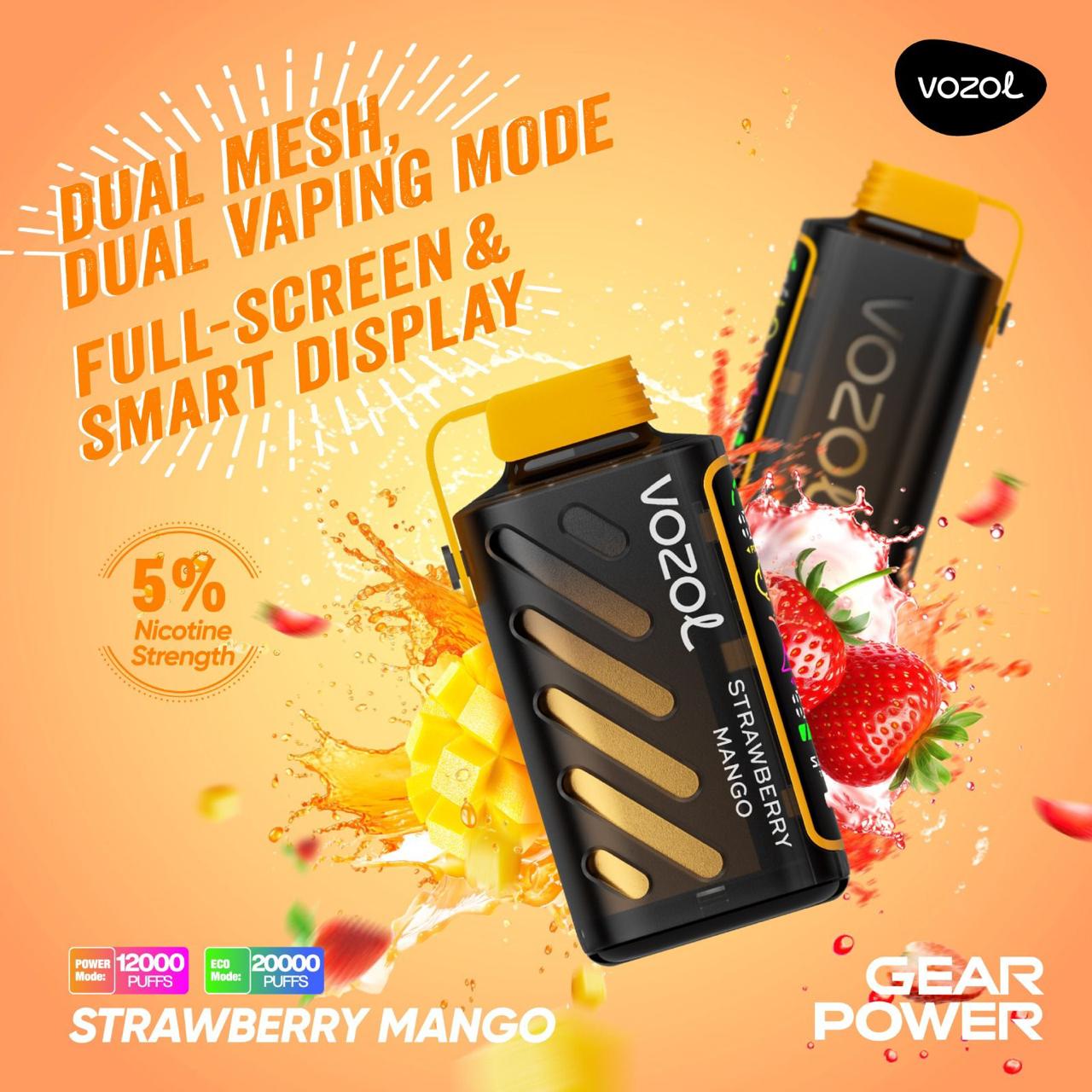 Vozol Gear Power 20000 Puffs Disposable Vape Strawberry Mango flavor device