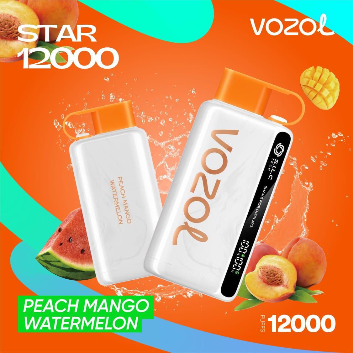 Vozol Star 12000 Puffs Disposable Vape device with Peach Mango Watermelon flavor