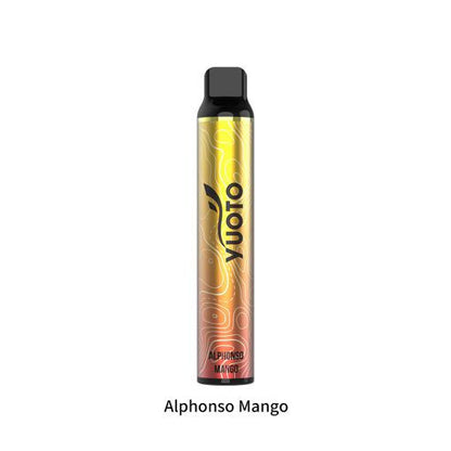 Yuoto Luscious 3000 Puffs Disposable Vape Alphonso Mango flavor vape pen on a white bg