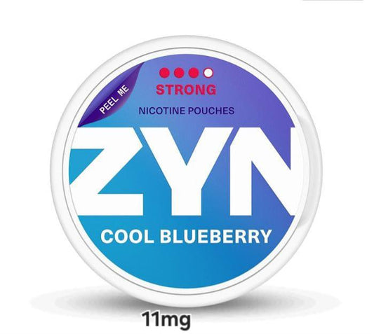 ZYN Cool Blueberry nicotine pouches packaging on a white background