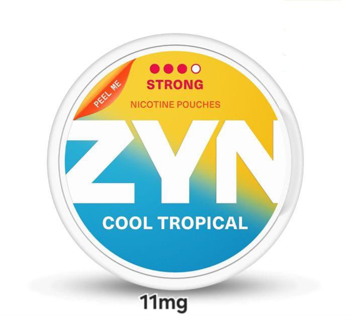 ZYN Cool Tropical nicotine pouches packaging on a white background