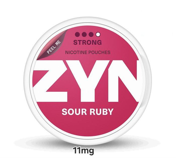 ZYN Sour Ruby nicotine pouches packaging on a white background